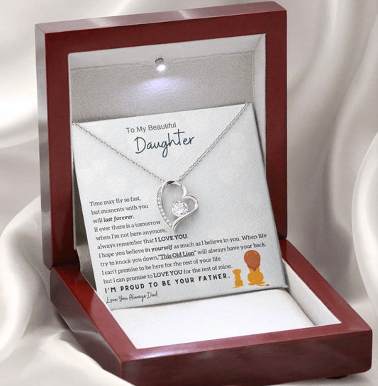 The heart-shaped necklace for my daughter in its light box