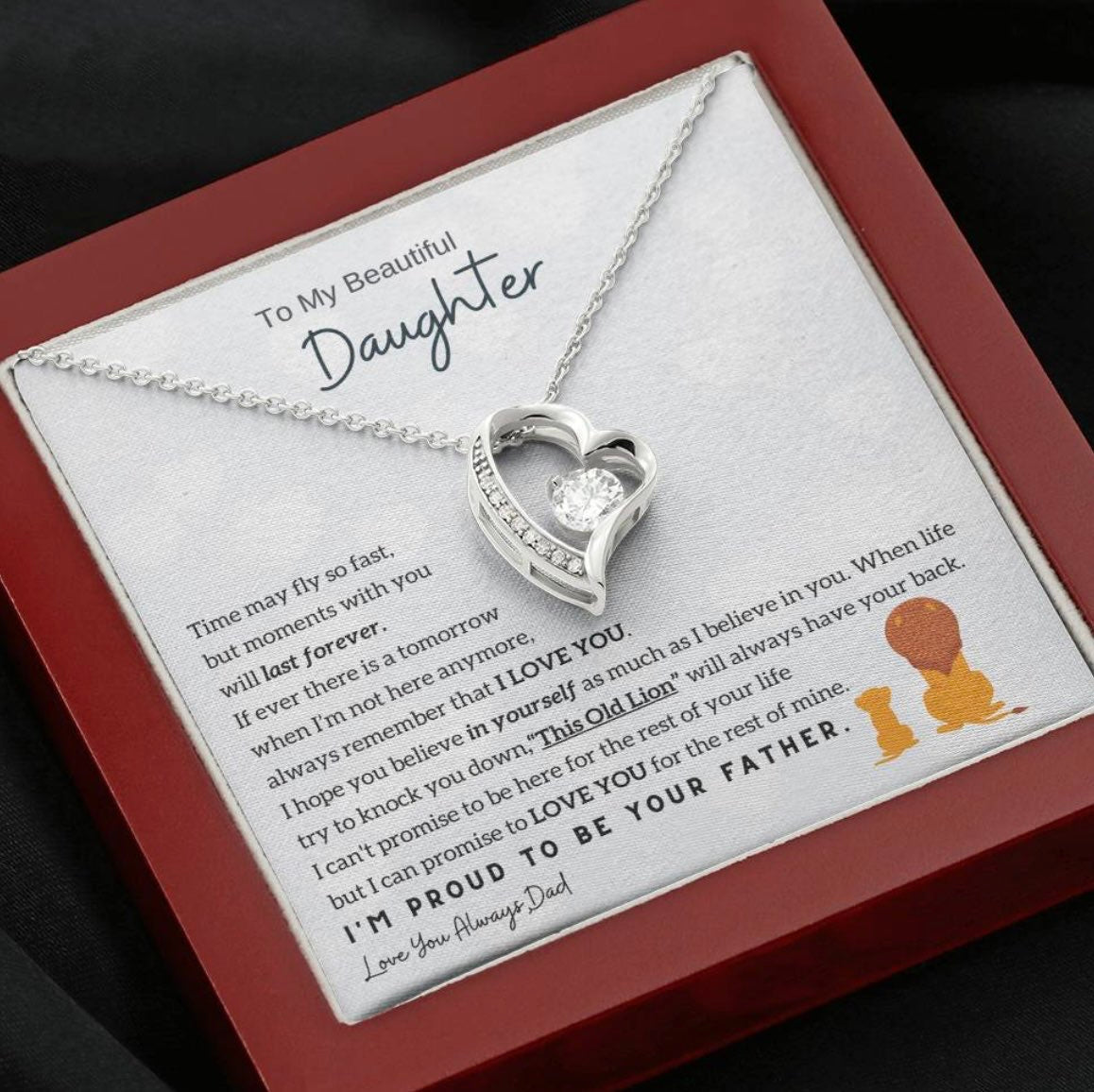 The heart-shaped necklace for my daughter in its light box