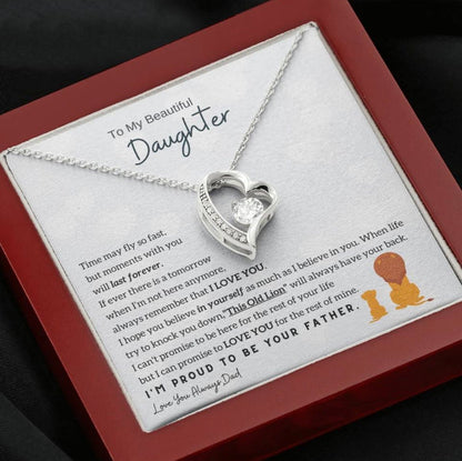 The heart-shaped necklace for my daughter in its light box