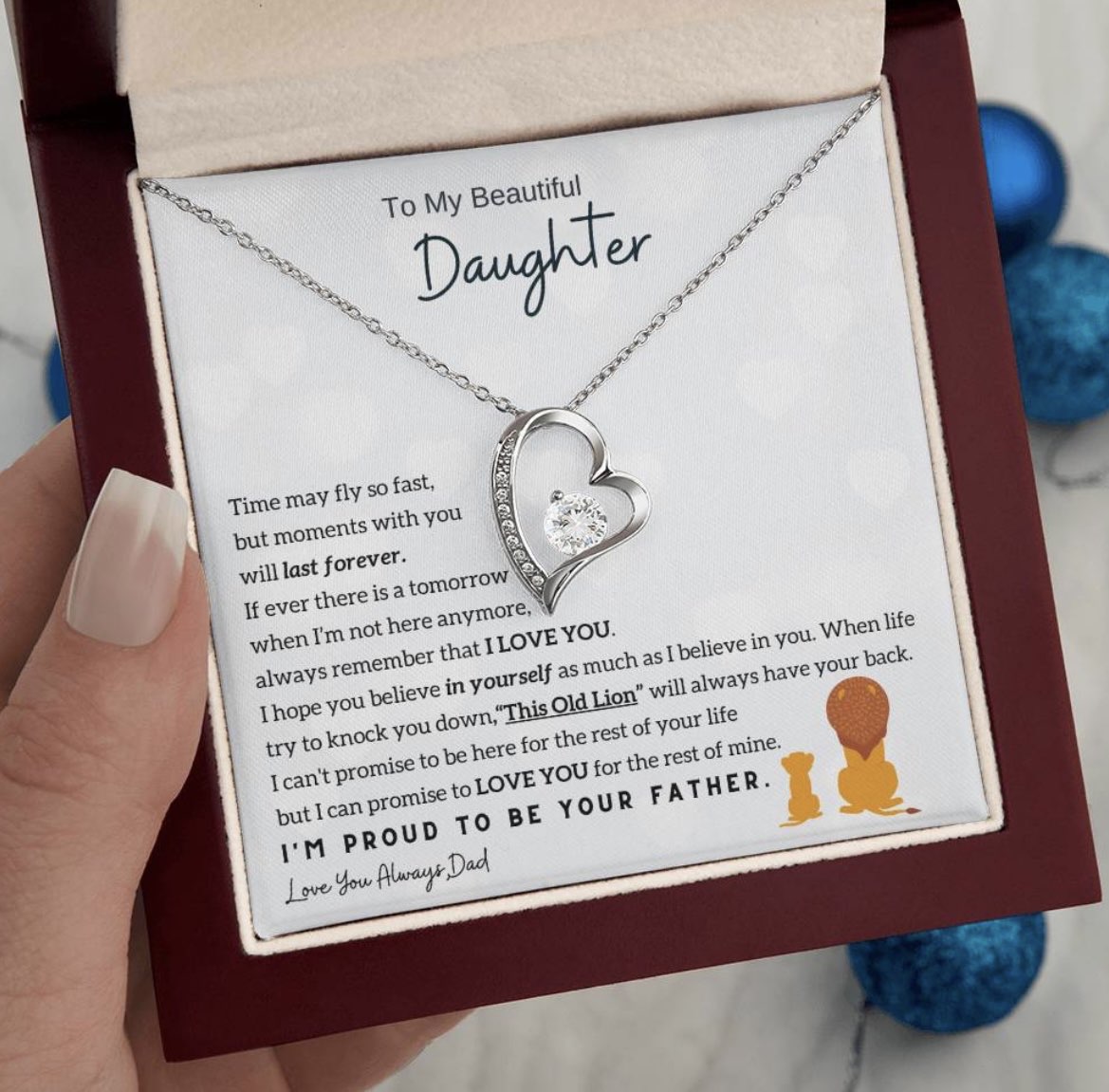 The heart-shaped necklace for my daughter in its light box