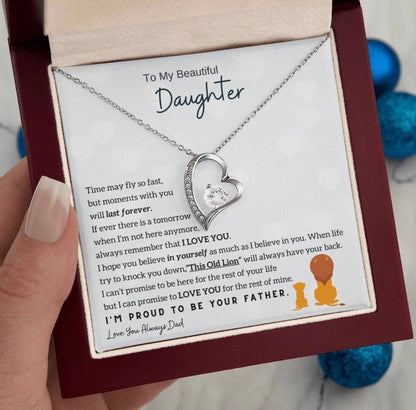 The heart-shaped necklace for my daughter in its light box