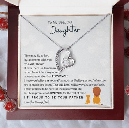 The heart-shaped necklace for my daughter in its light box