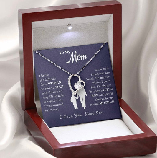 Mom's heart-shaped necklace in the light box